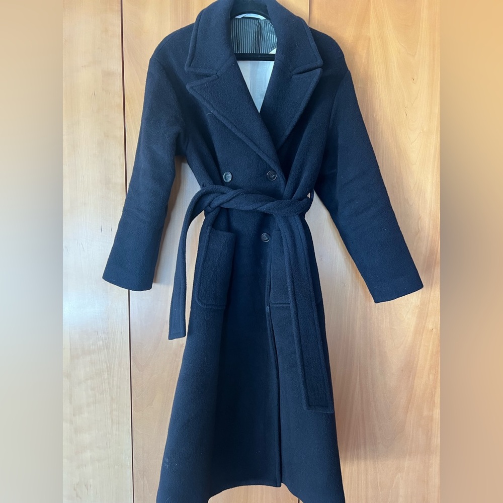 Navy Blue Belted Peacoat